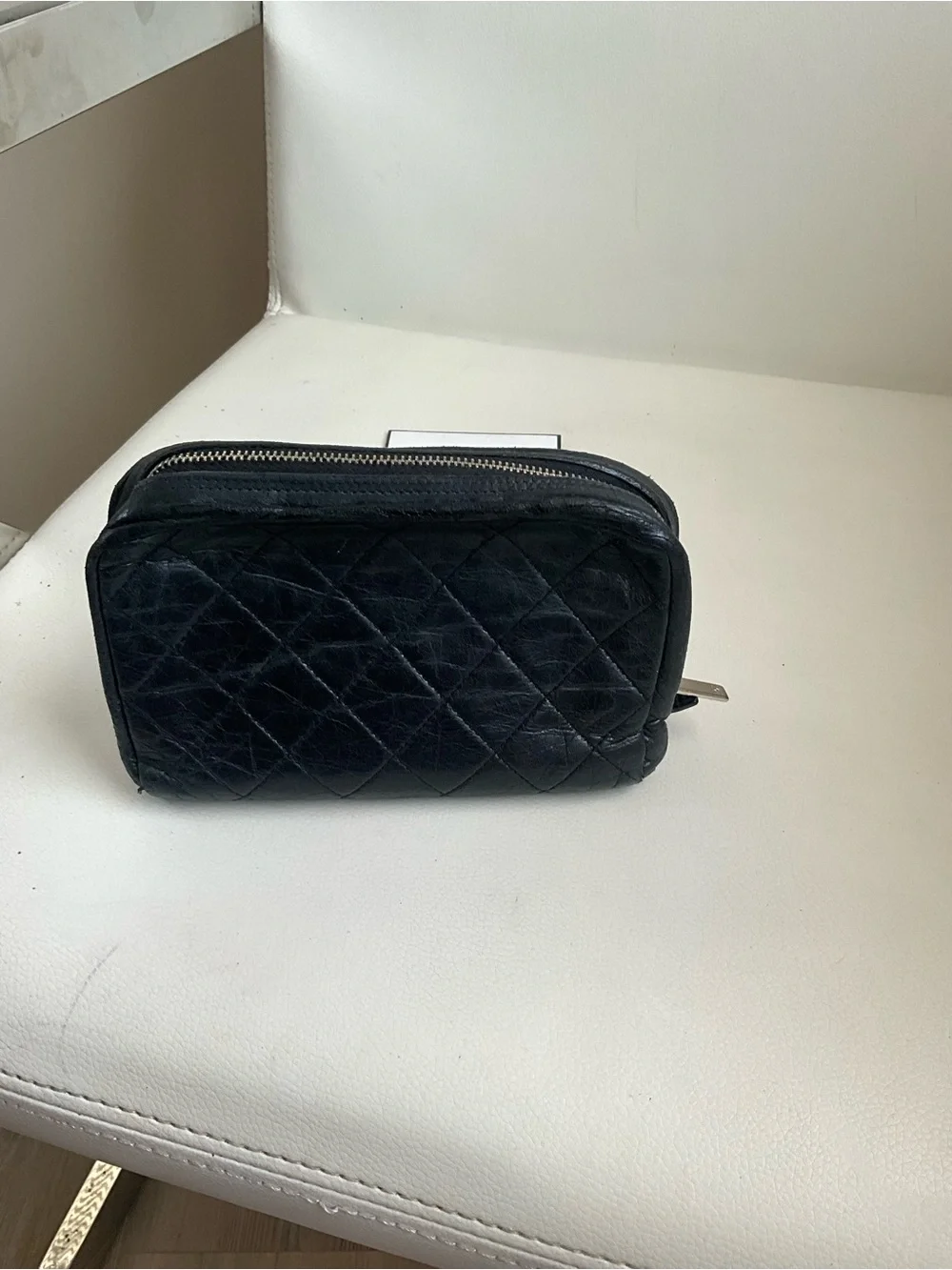 CHANEL Aged Calfskin Quilted Cambon Cosmetic Case Black